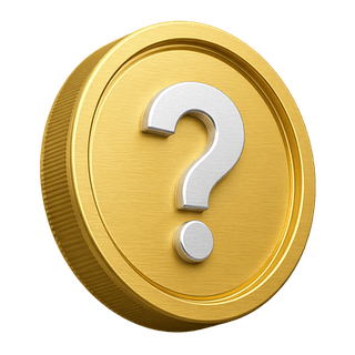 Gold 3D coin featuring a question mark used as a decorative element on the FAQ page